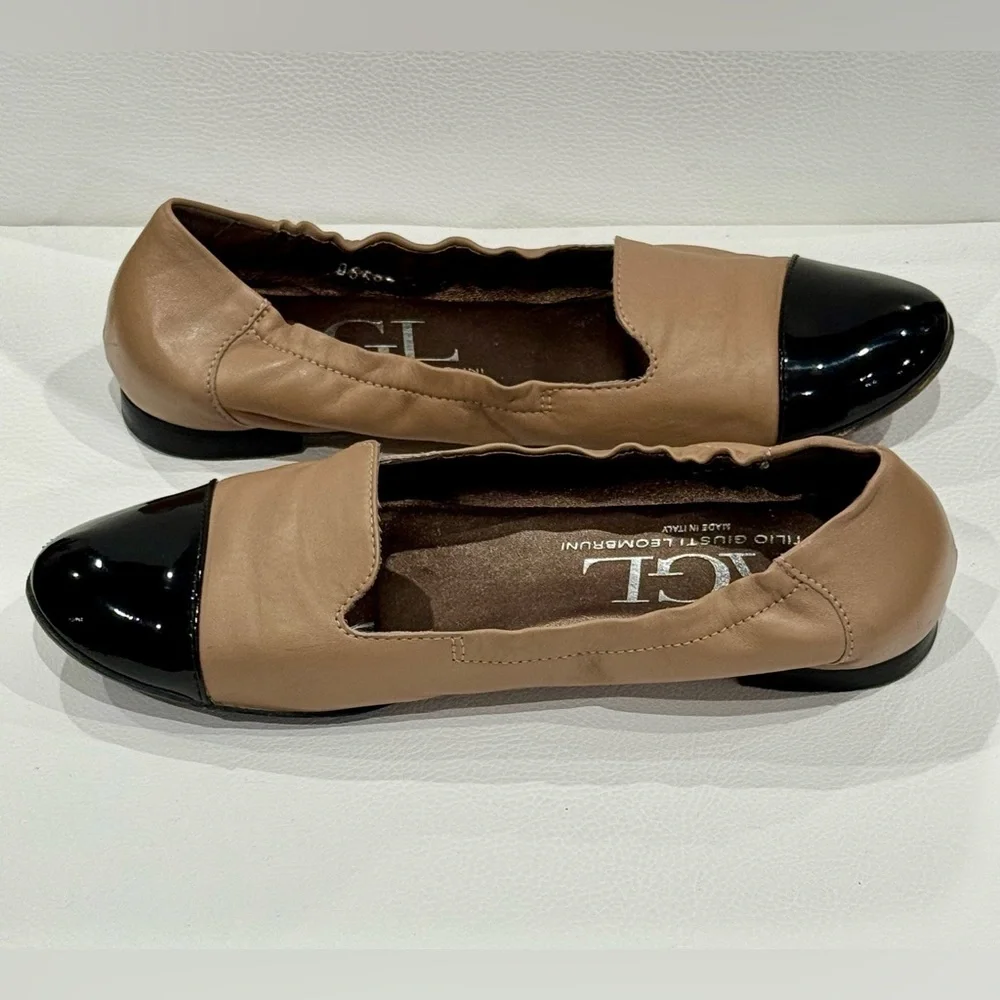 AGL ATTILIO GIUSTI LEOMBRUNI Cap Toe Ballet Flat Size 40 Patent Leather Beige